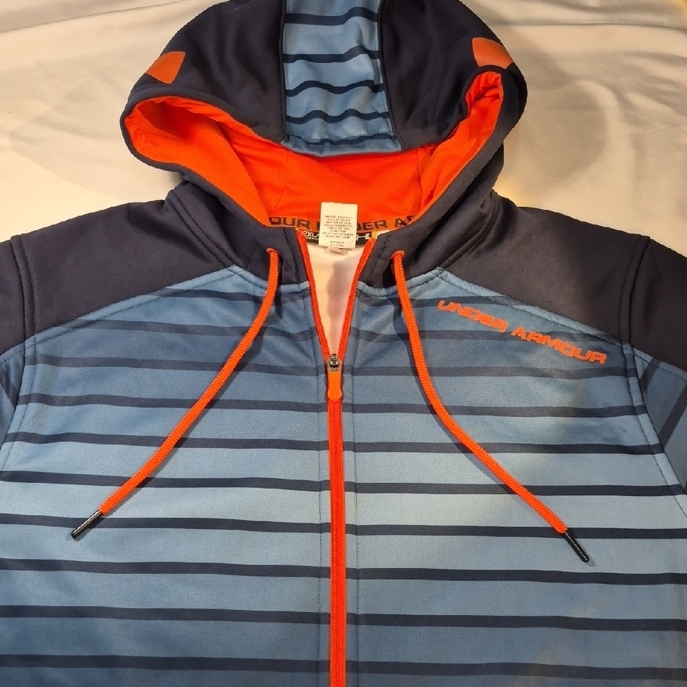 Under Armour 2XL Navy and Orange Fleece Hoodie.
